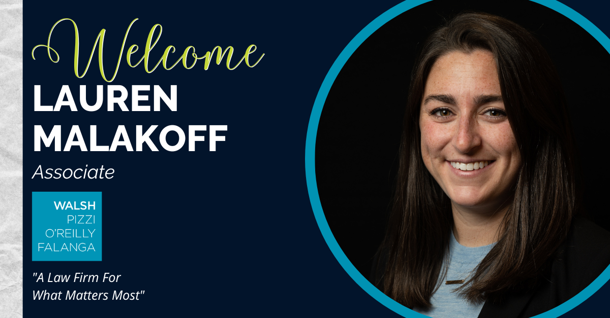 Headshot of Lauren Malakoff, with text that reads, "Welcome Lauren Malakoff, Associate."
